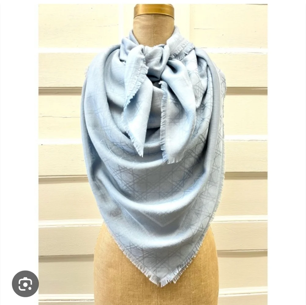 CHRISTIAN DIOR | Cannage Jacquard Large Scarf Shawl blue silk cashmere